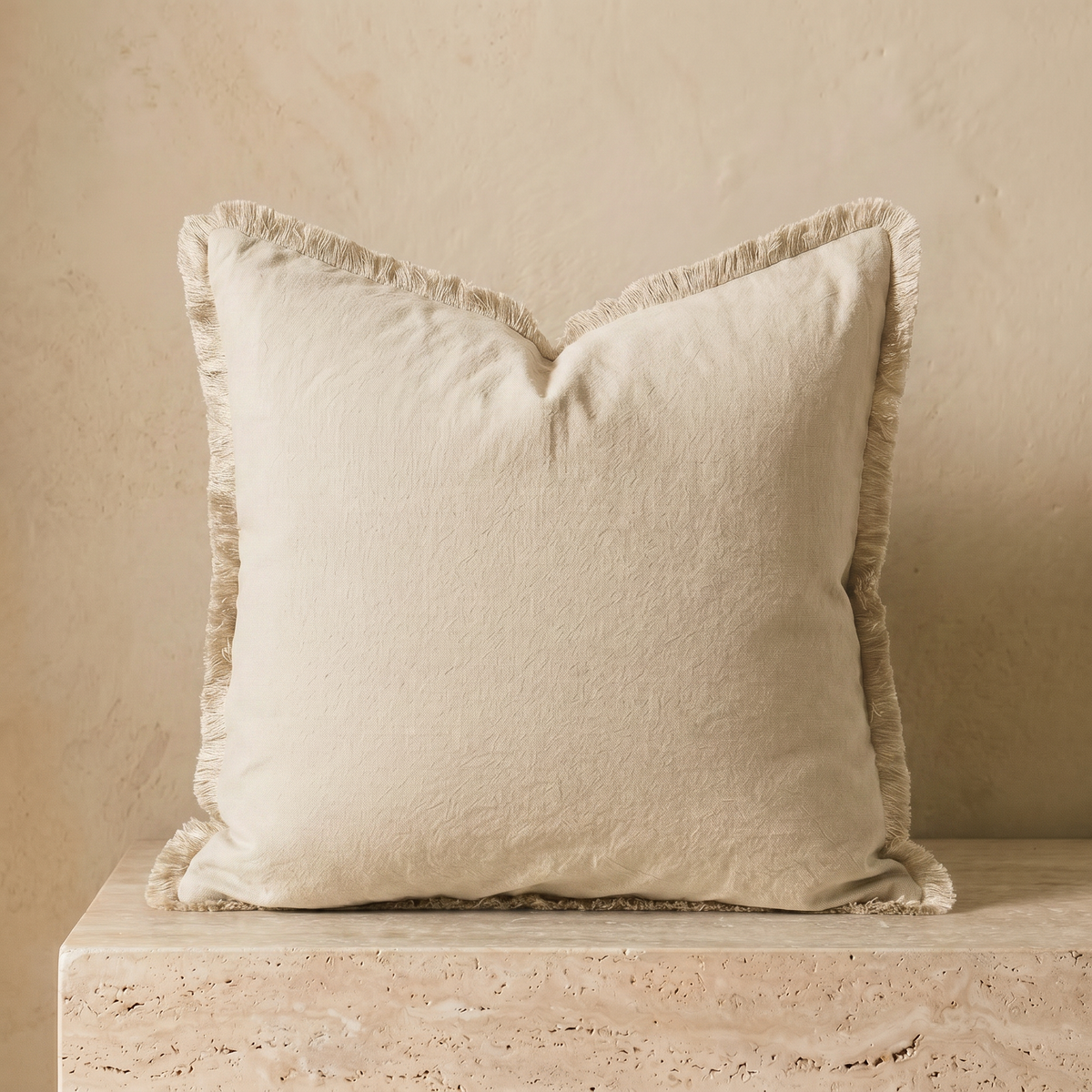 Housse de Coussin Uni à Franges