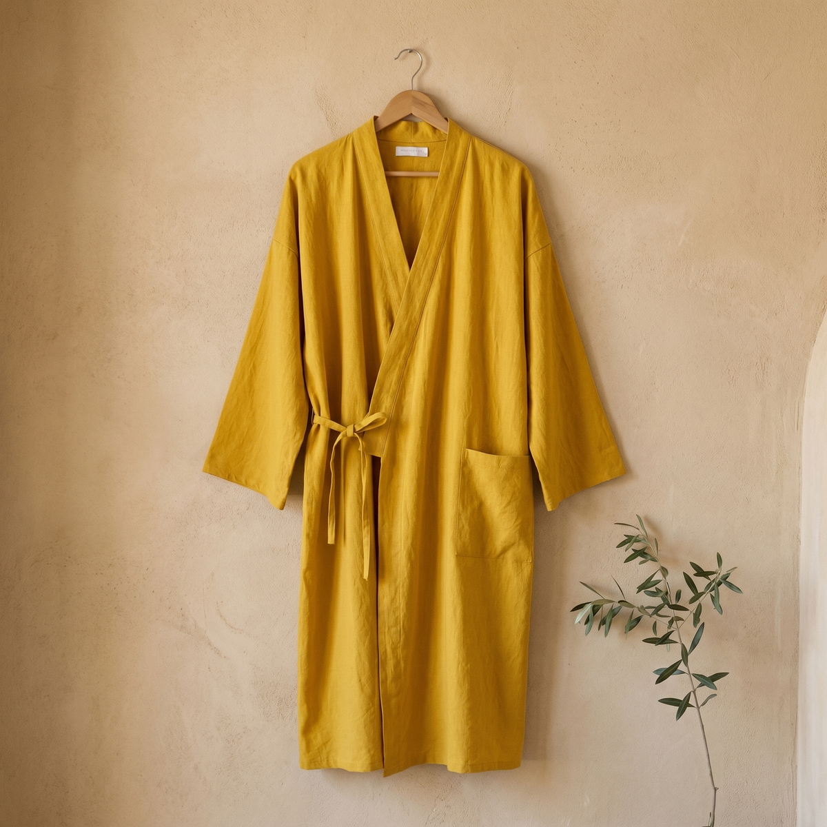 Peignoir Unisexe en Ramie & Coton Lavé Col Kimono