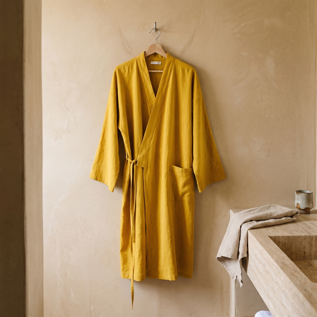 Peignoir Unisexe en Ramie & Coton Lavé Col Kimono