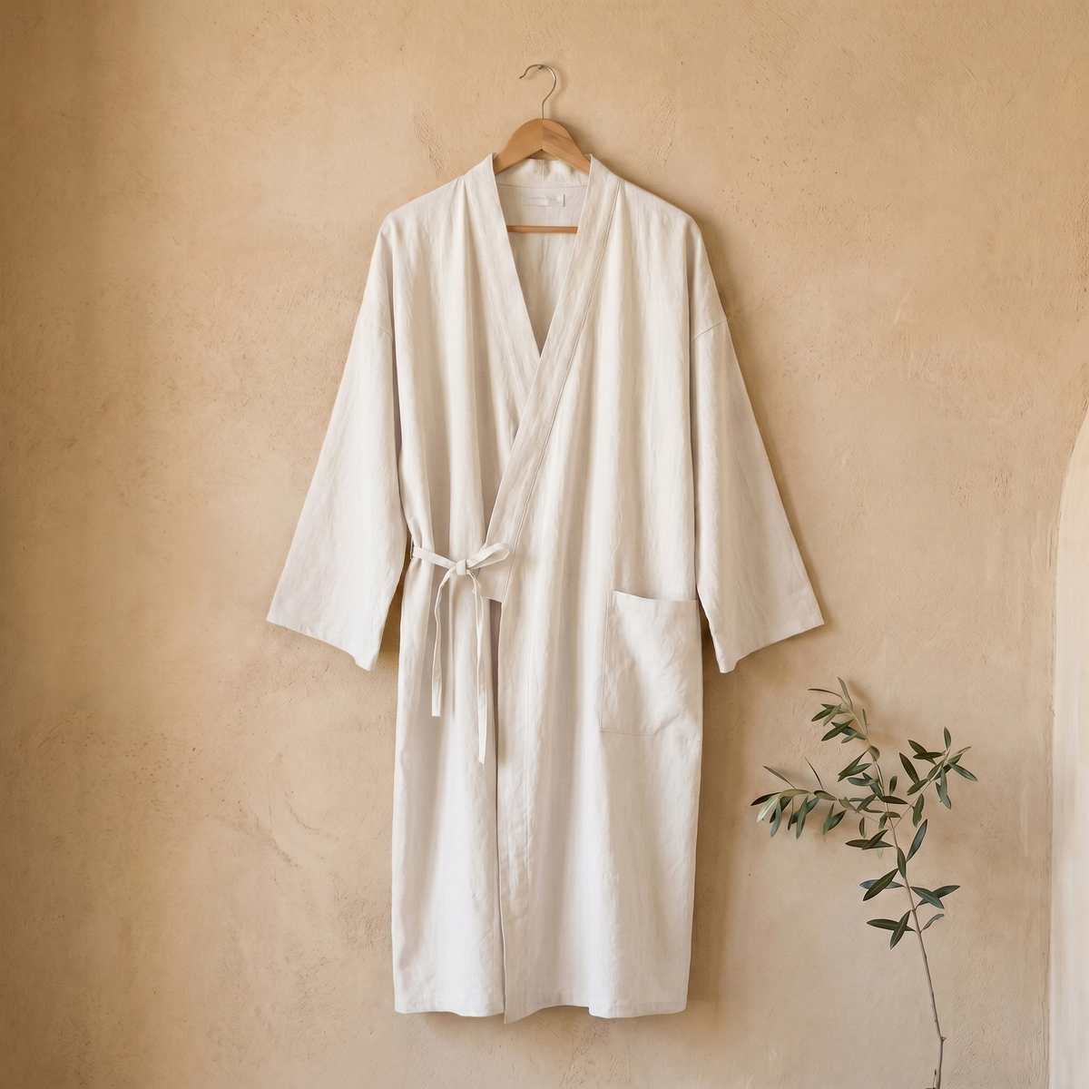 Peignoir Unisexe en Ramie & Coton Lavé Col Kimono