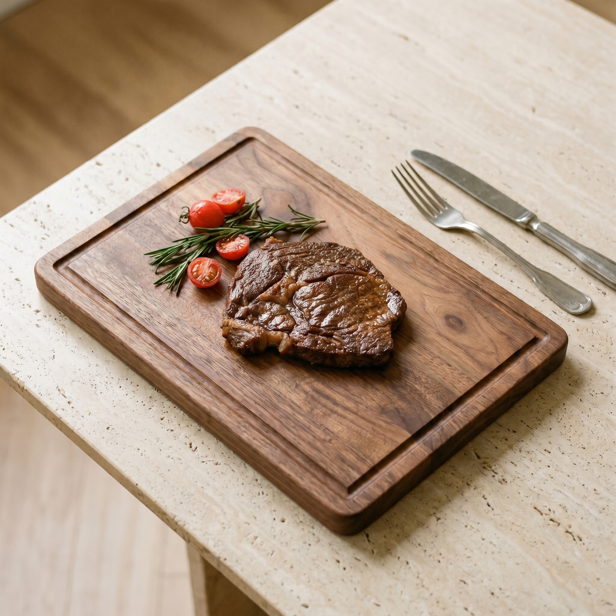 Planche à Découper Rectangulaire en Bois à Rigole