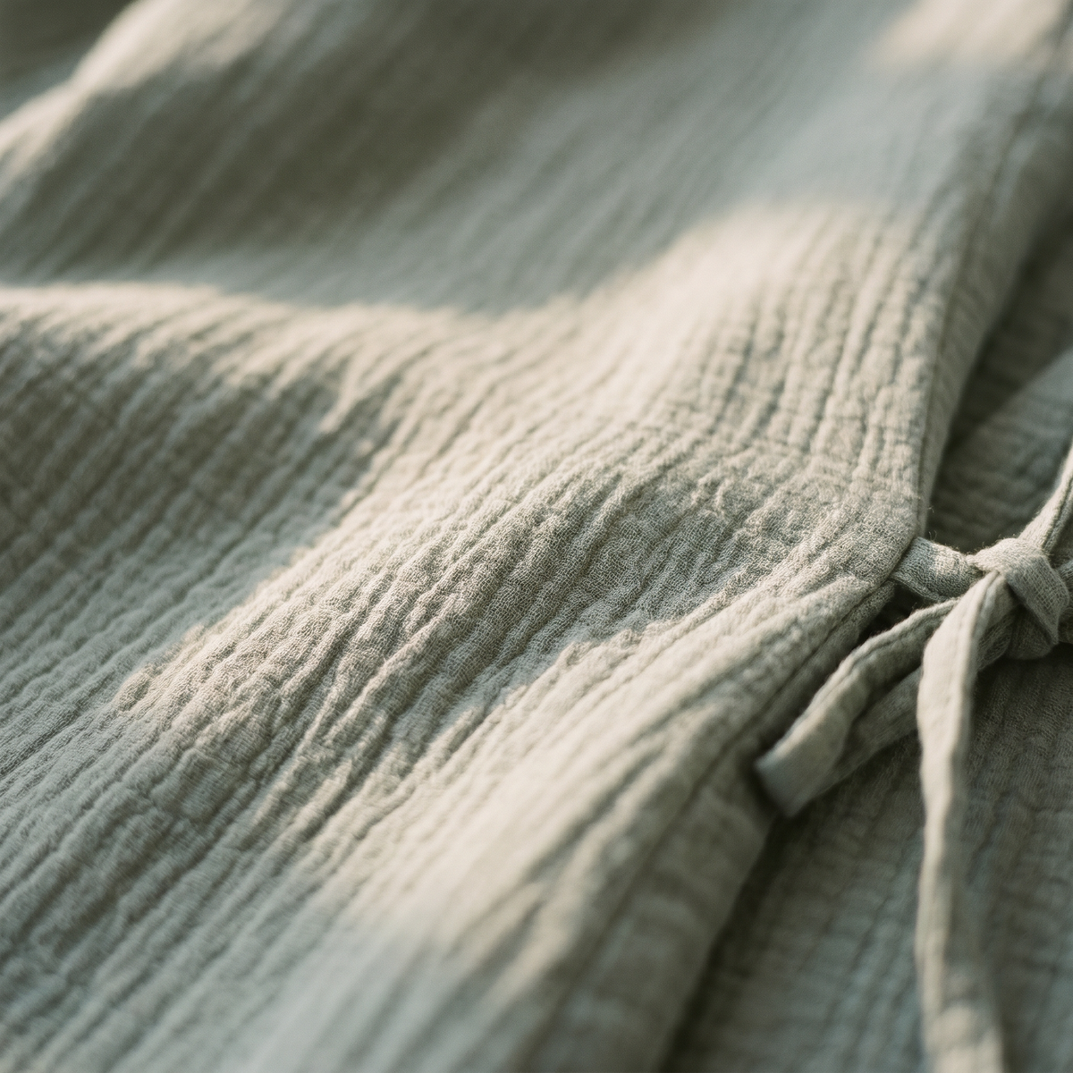 Peignoir Femme en Gaze de Coton Vert Sauge Col Kimono