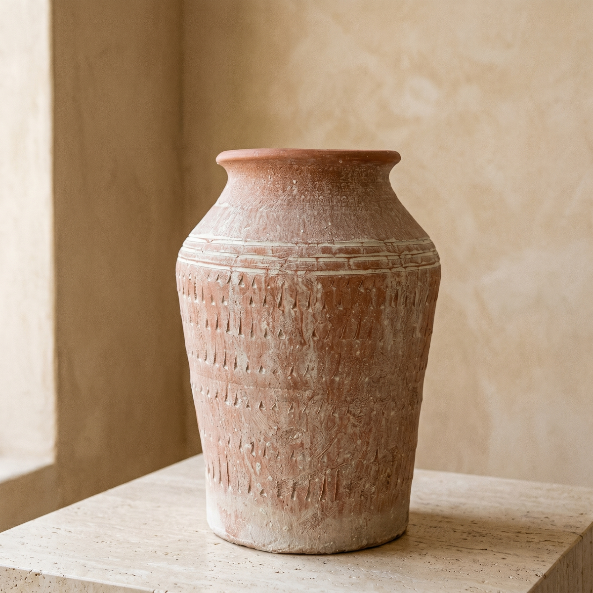 Vase Jarre Gravé en Terre Cuite Patinée