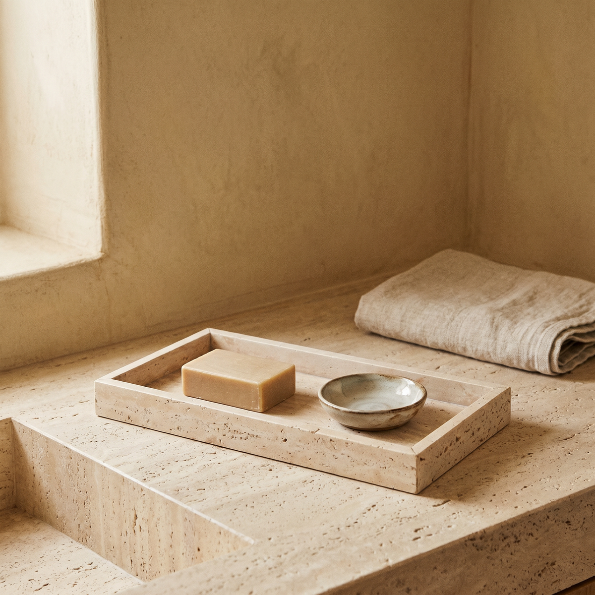 Plateau de Salle de Bain en Travertin