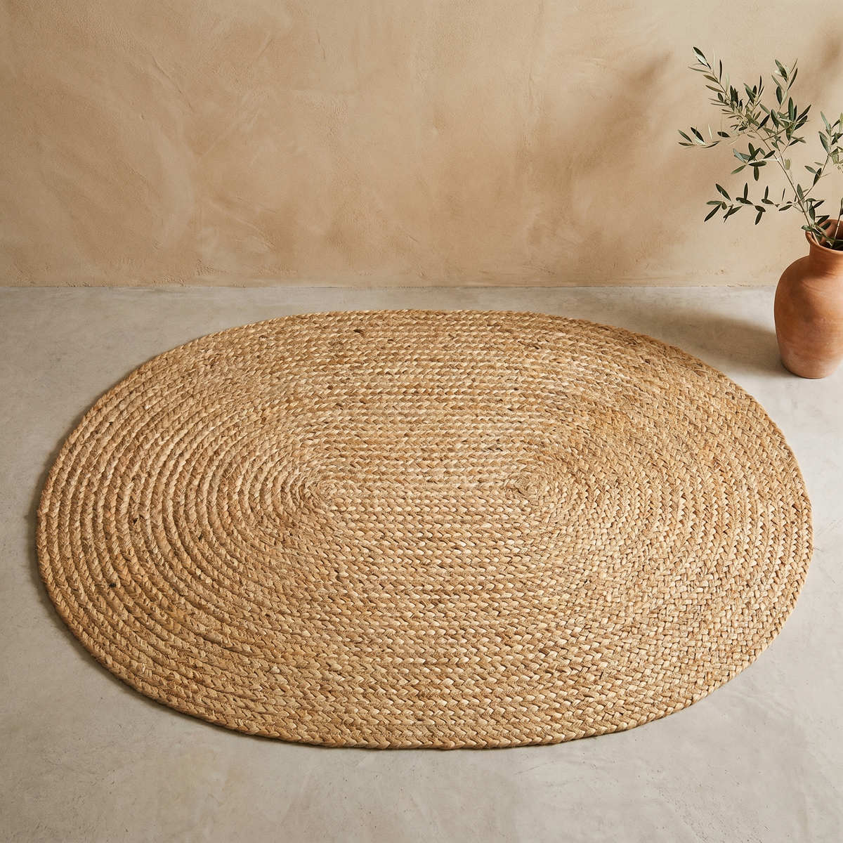 Tapis en Jute Tressé Naturel Antidérapant Ovale
