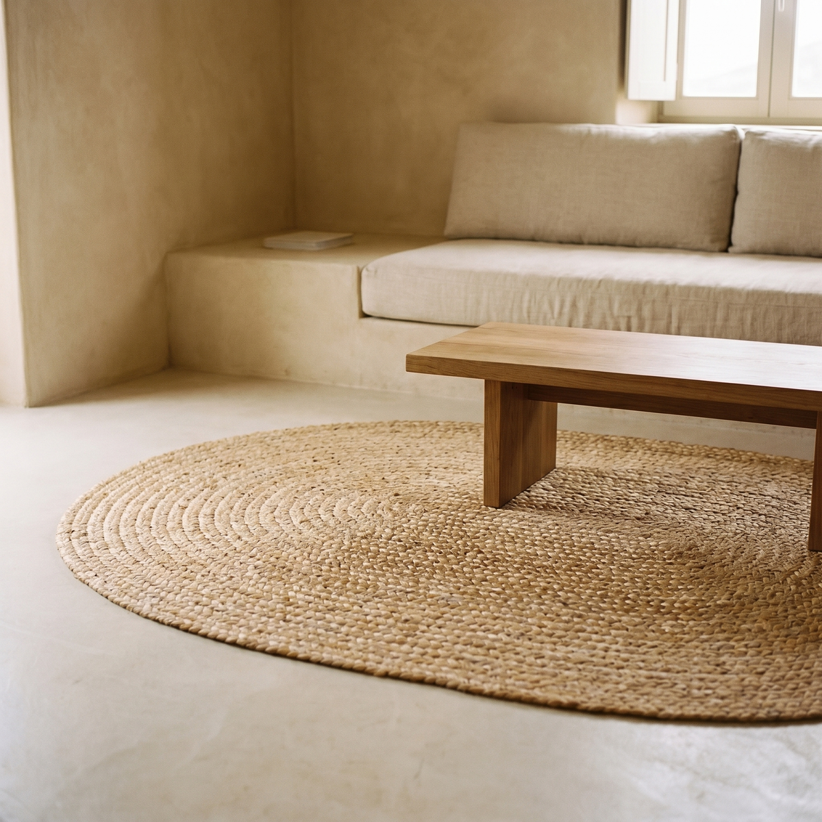 Tapis en Jute Tressé Naturel Antidérapant Ovale