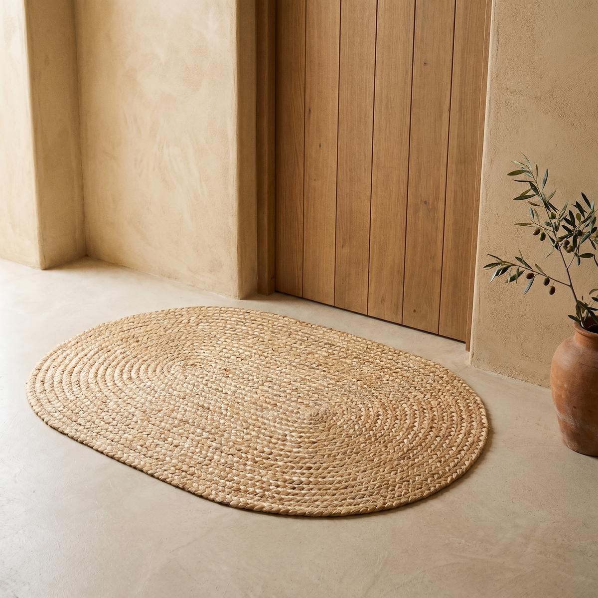 Tapis en Jute Tressé Naturel Antidérapant Ovale
