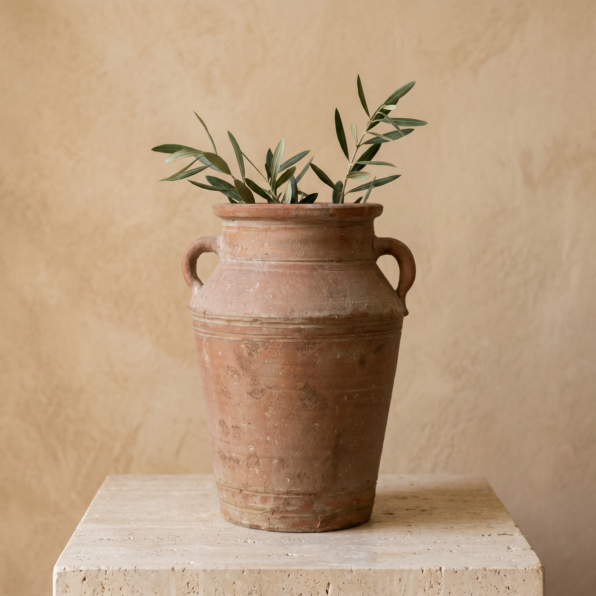 Vase Amphore Terre Cuite Vieillie à Anses Style Méditerranéen