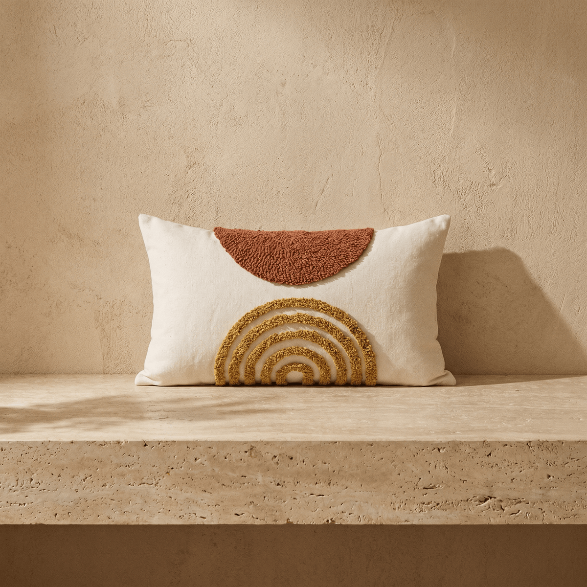Fodera per cuscino ricamata con motivo ad arco terracotta