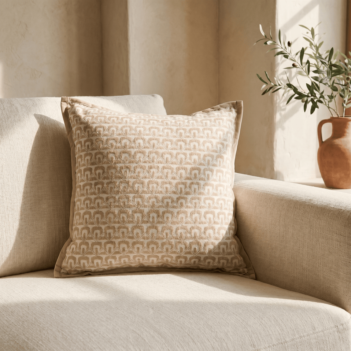 Housse de Coussin Jacquard Motif Géométrique