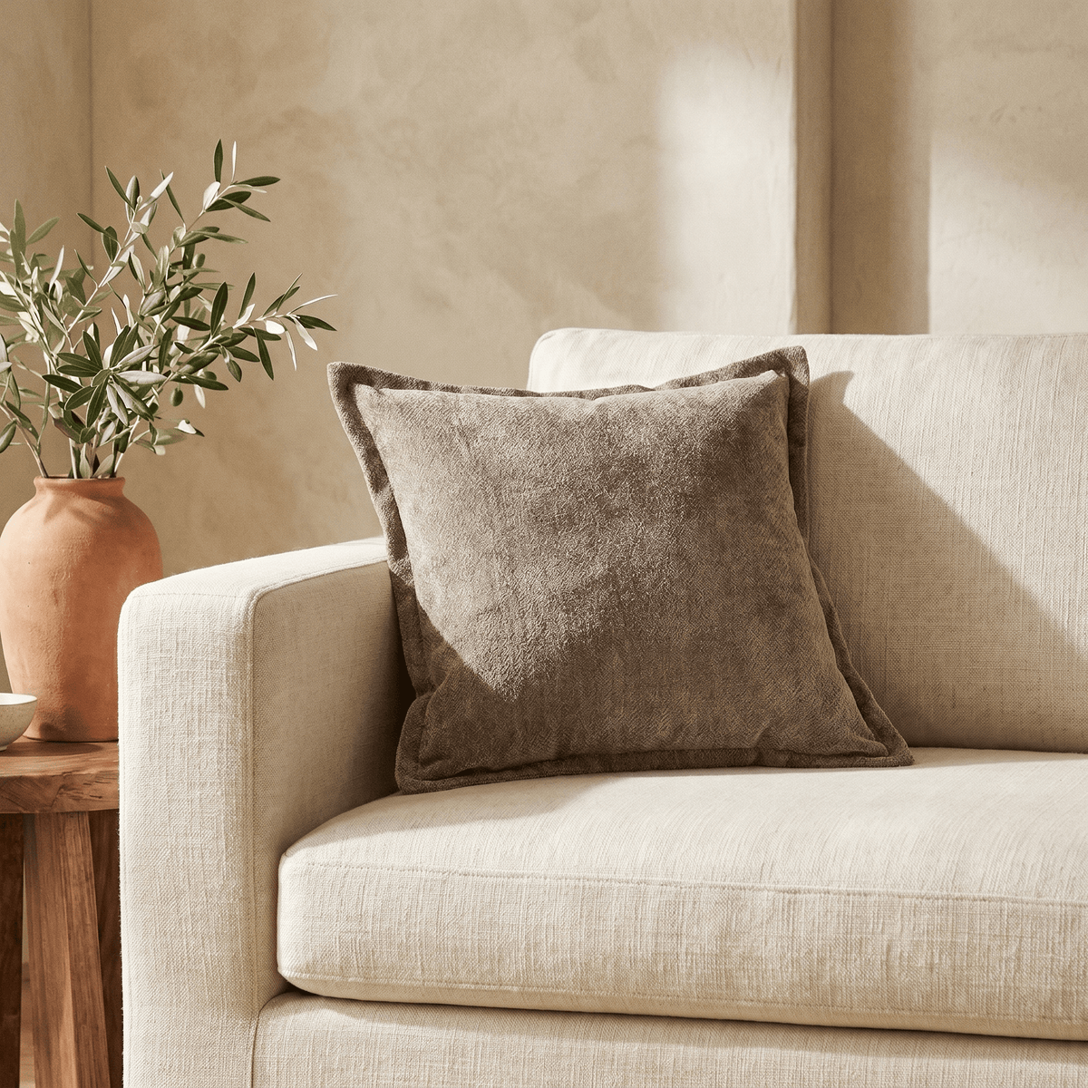 Housse de Coussin Texturée Taupe