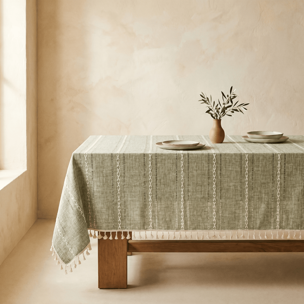 Nappe en Coton & Lin à Rayures Tissées