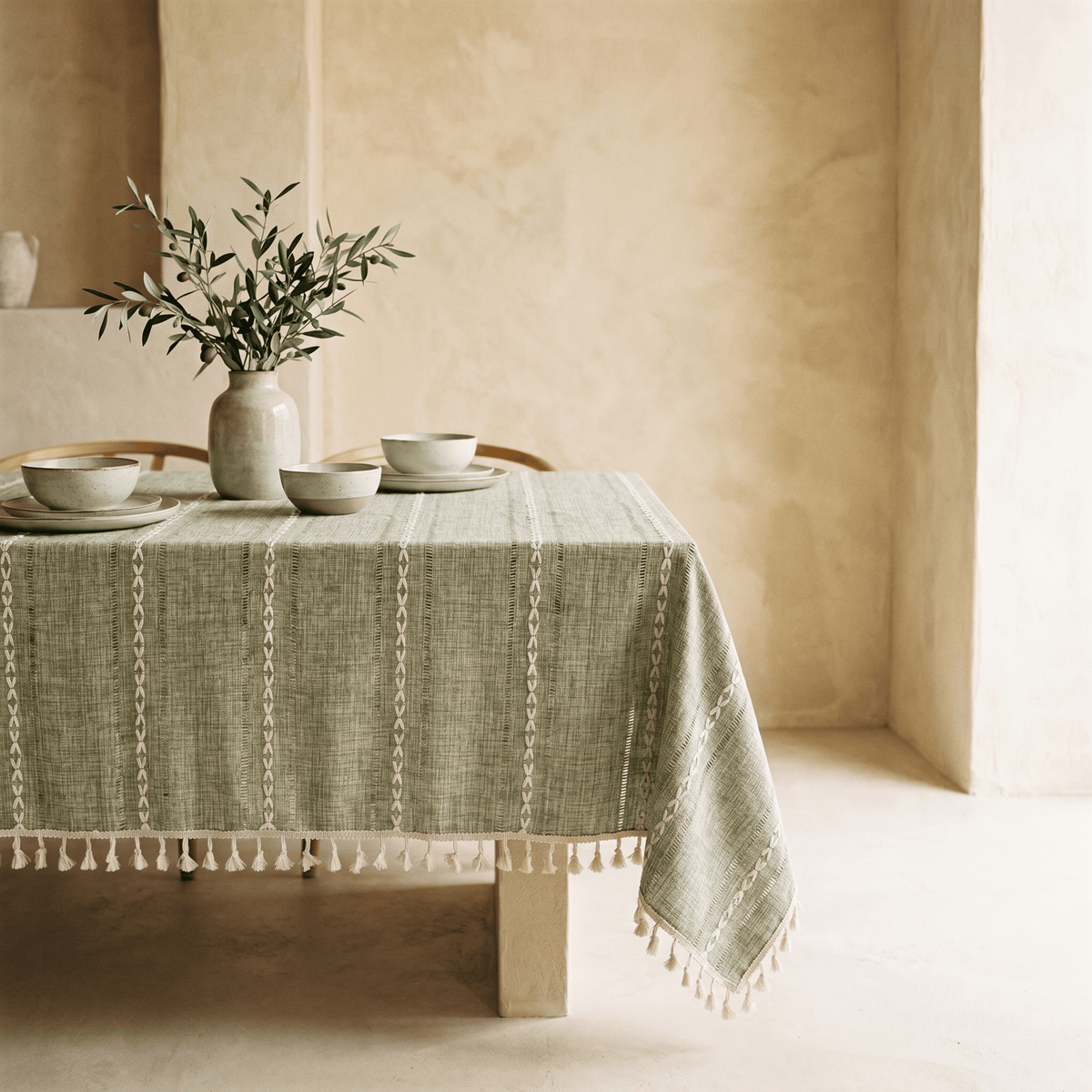 Nappe en Coton & Lin à Rayures Tissées