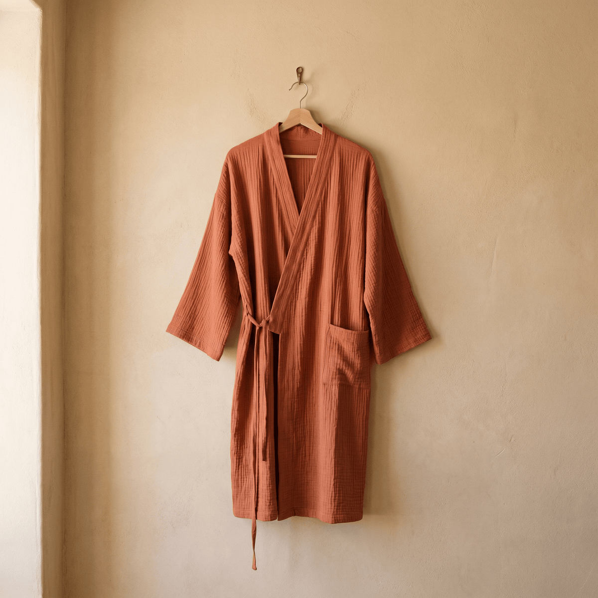 Accappatoio donna lungo in garza di cotone collo kimono