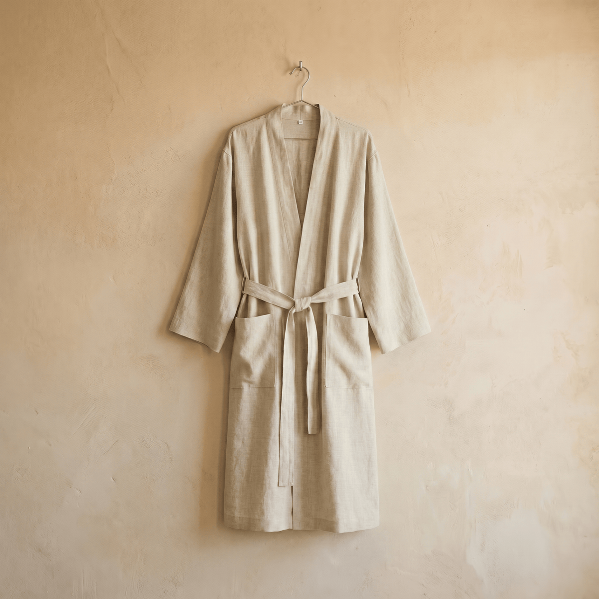 Accappatoio unisex lungo in lino e Tencel collo kimono