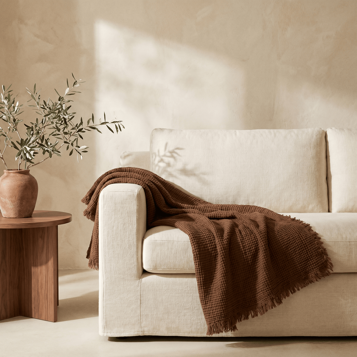 Plaid aus Baumwoll-Musselin mit Fransen