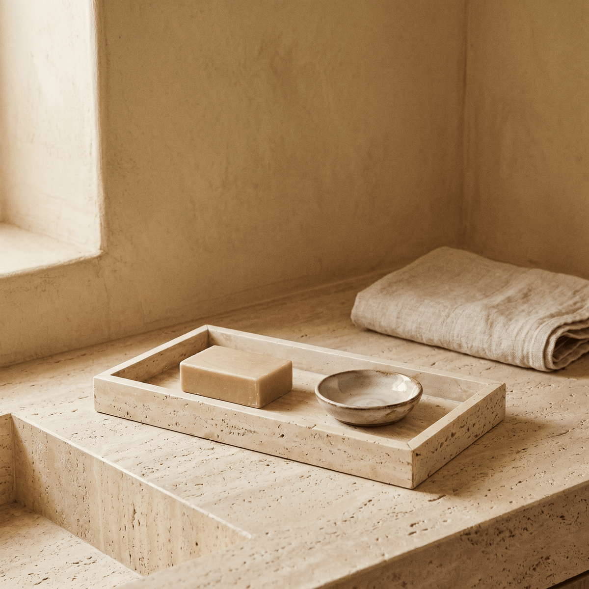 Badezimmer-Tablett aus Travertin