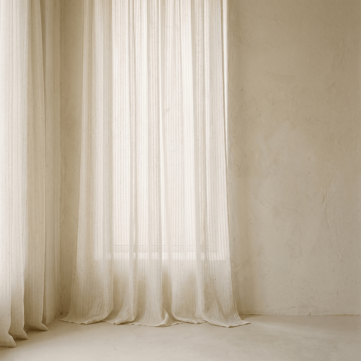 Tenda in voile a righe semitrasparente effetto lino