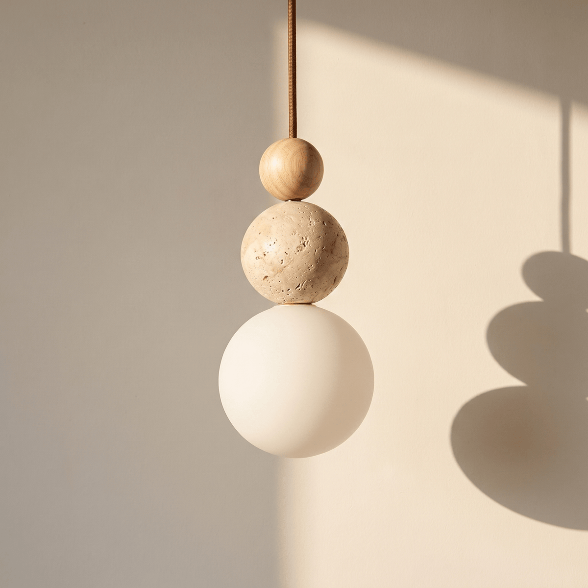 Suspension Boules Superposées en Travertin Bois