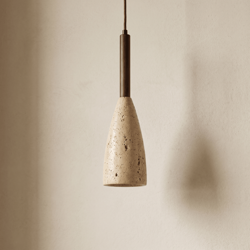 Suspension Conique en Travertin & Bois