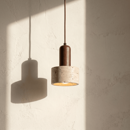 Suspension en Travertin & Tige Bois Foncé