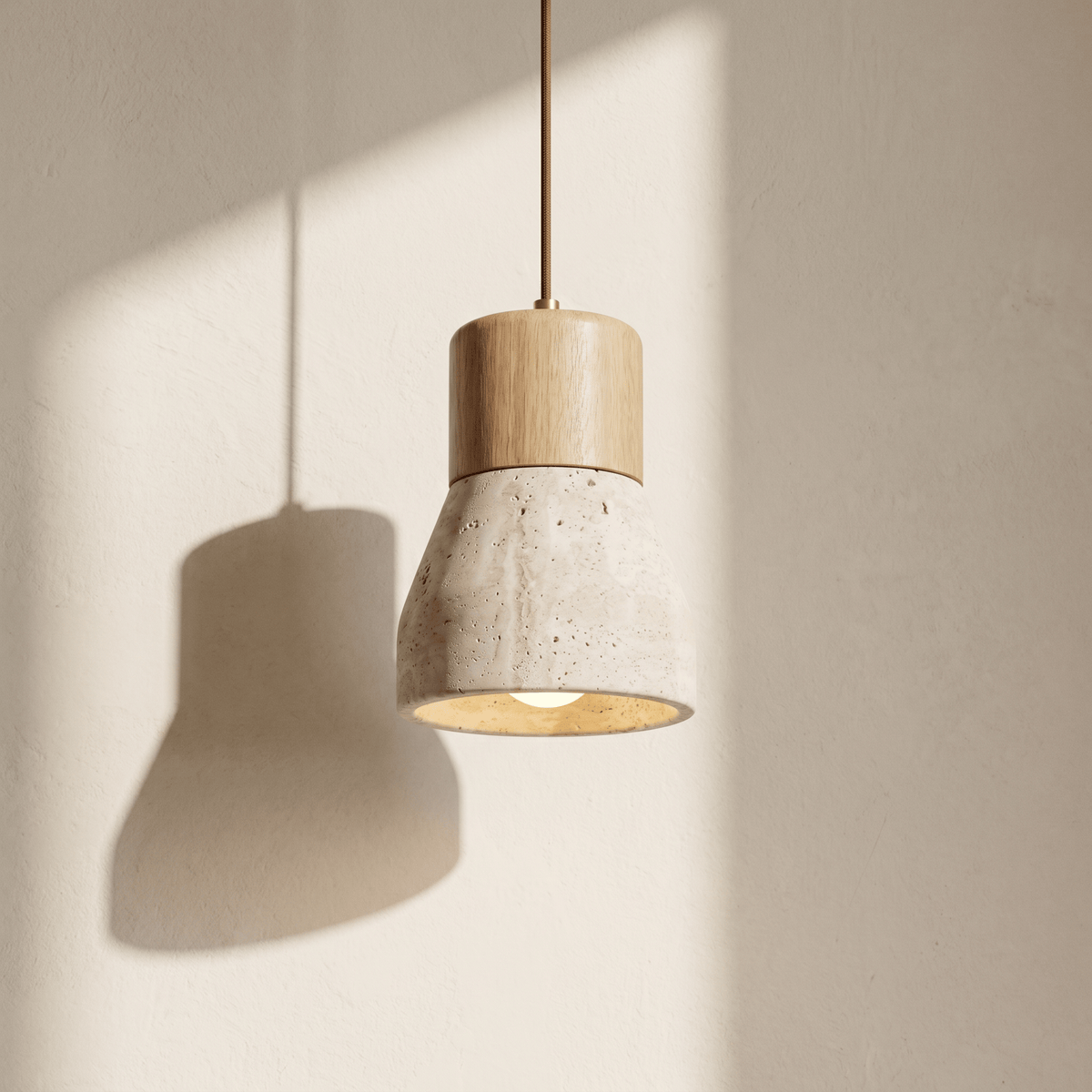 Suspension Tulipe en Travertin & Bois