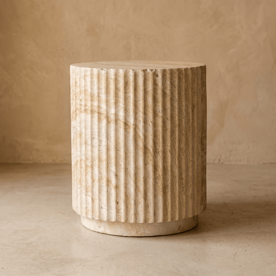 Table d'Appoint Cylindre Cannelée Effet Travertin