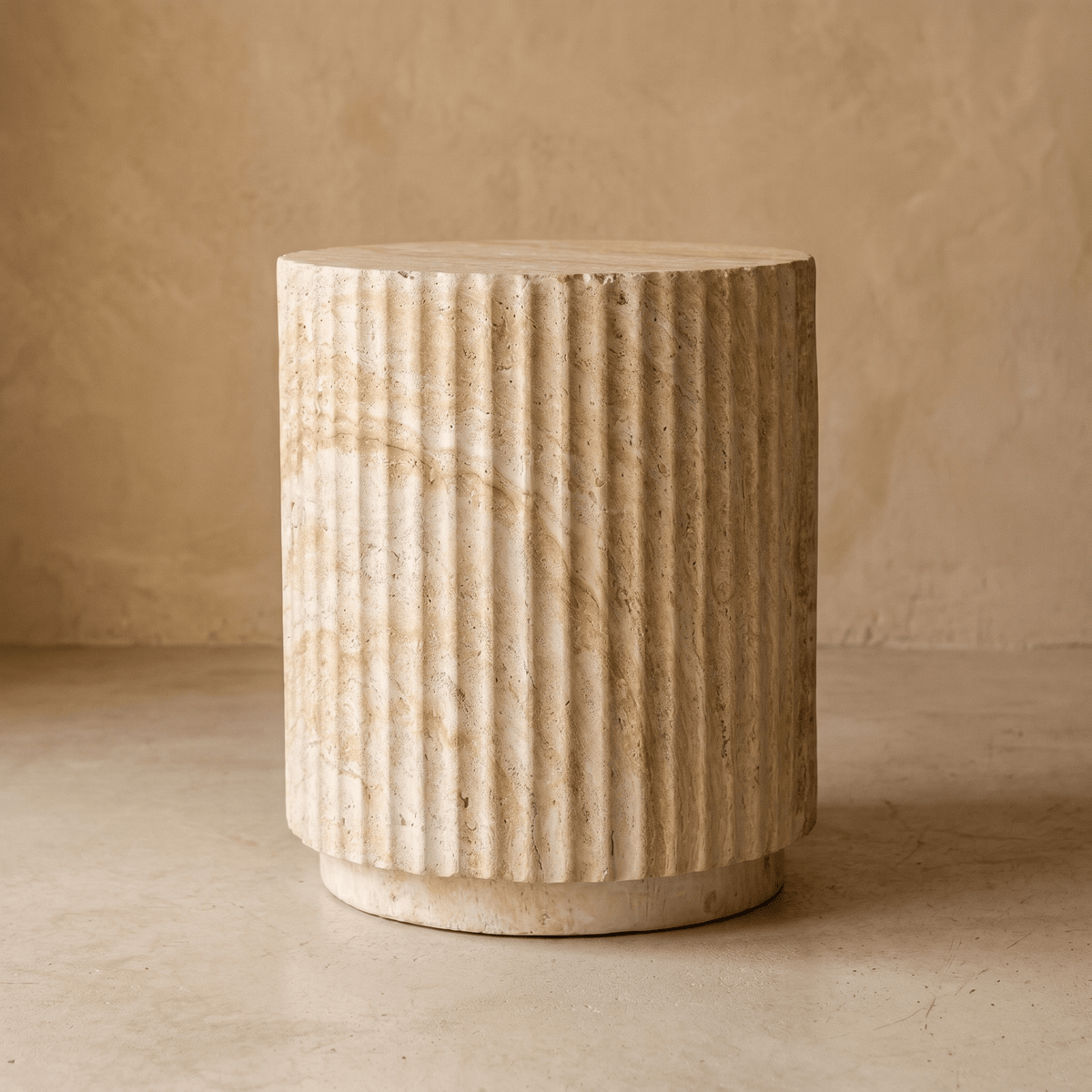 Table d'Appoint Cylindre Cannelée Effet Travertin