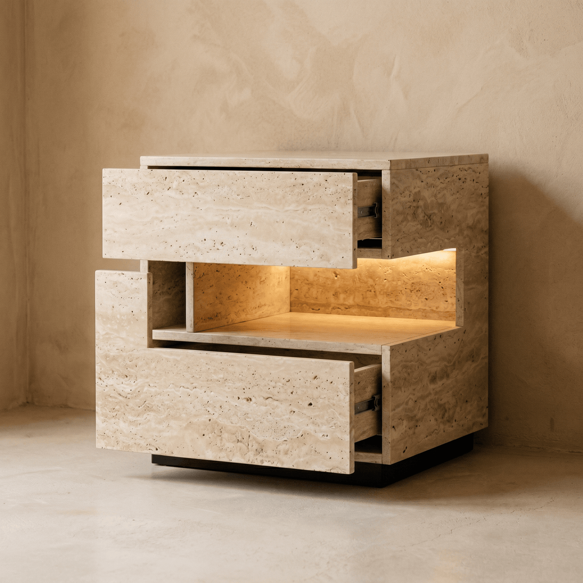 Table de Chevet en Effet Travertin à Niche Éclairée
