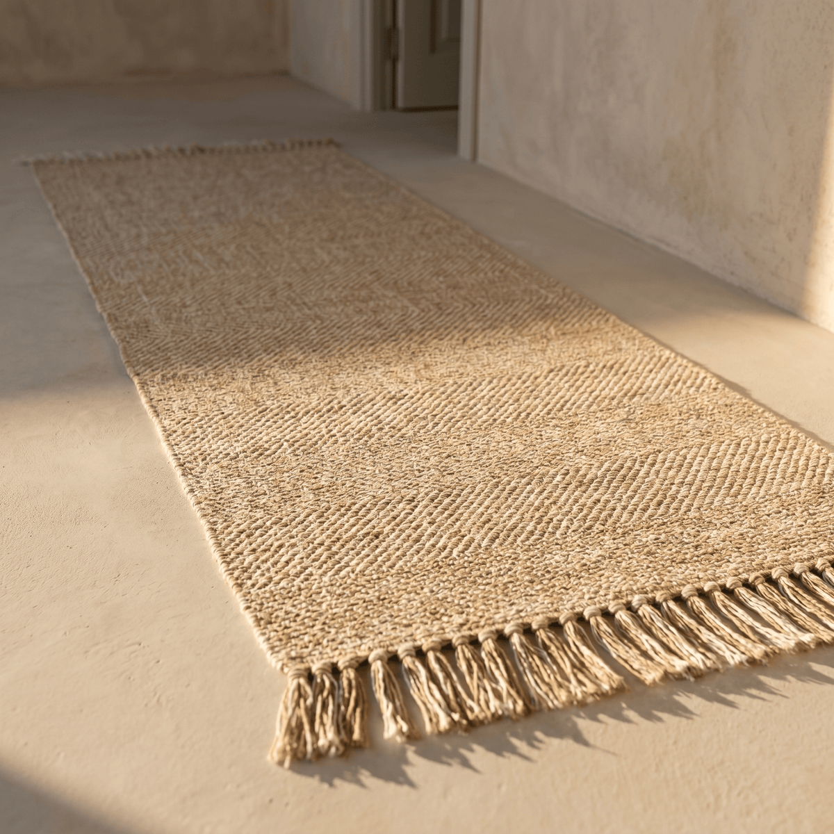 Tappeto passatoia in fibra naturale con frange