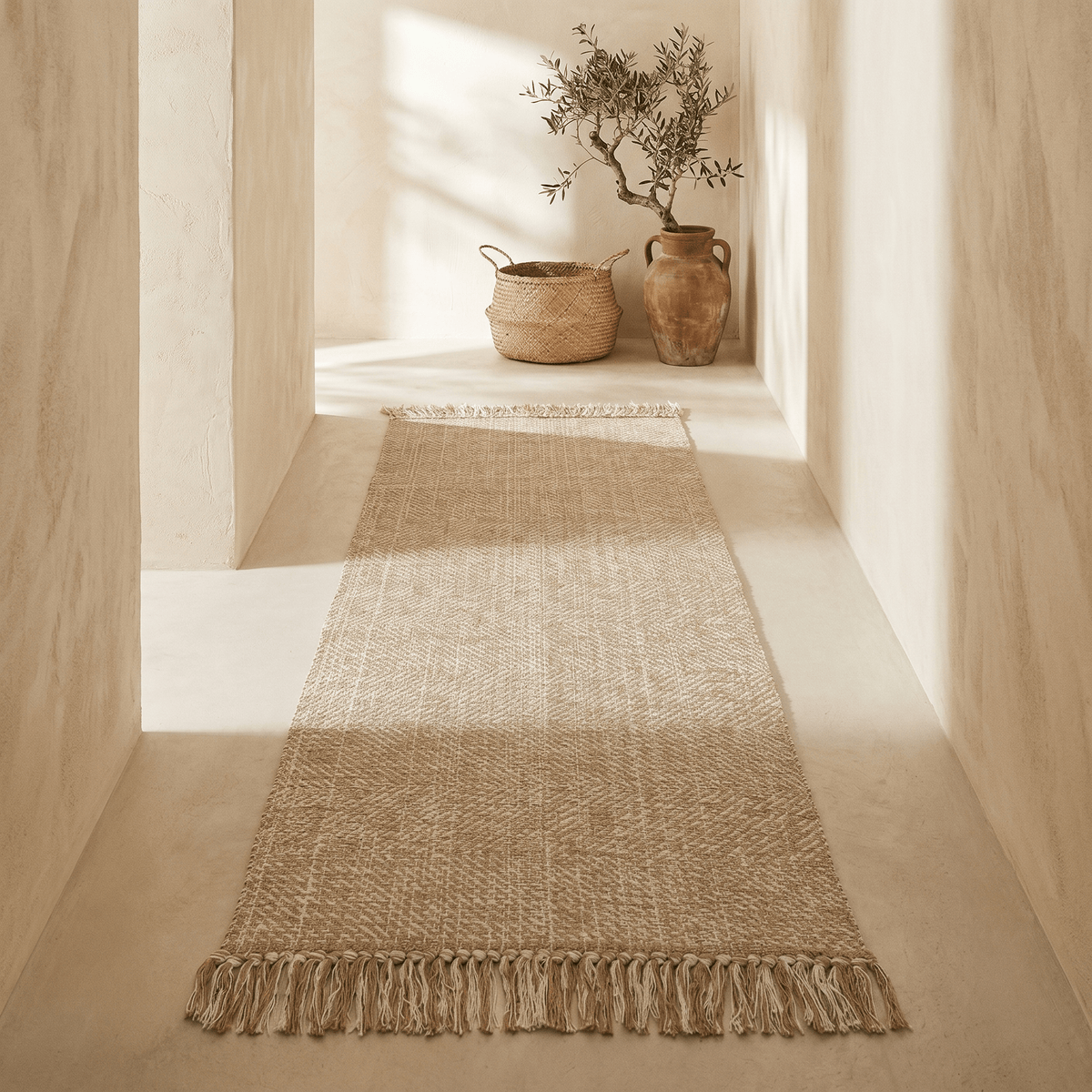Tappeto passatoia in fibra naturale con frange