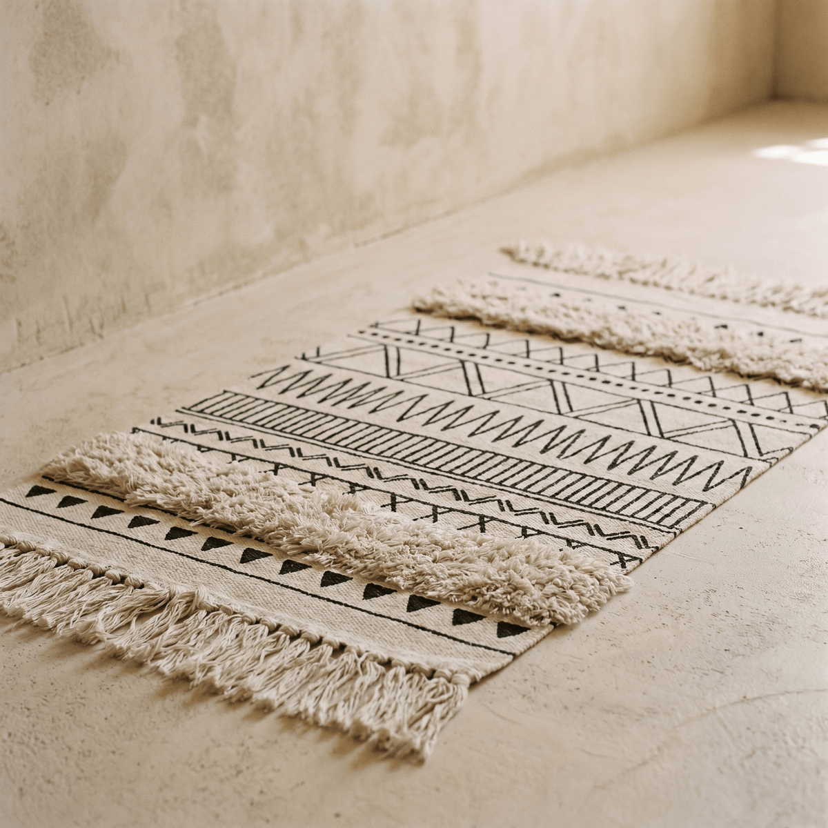 Tapis en Coton à Motifs Géométriques & Franges
