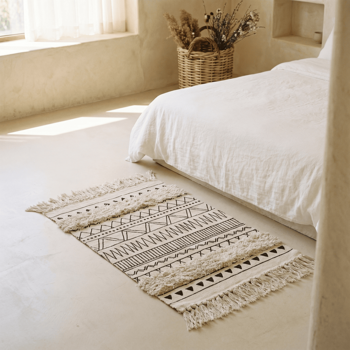 Tapis en Coton à Motifs Géométriques & Franges