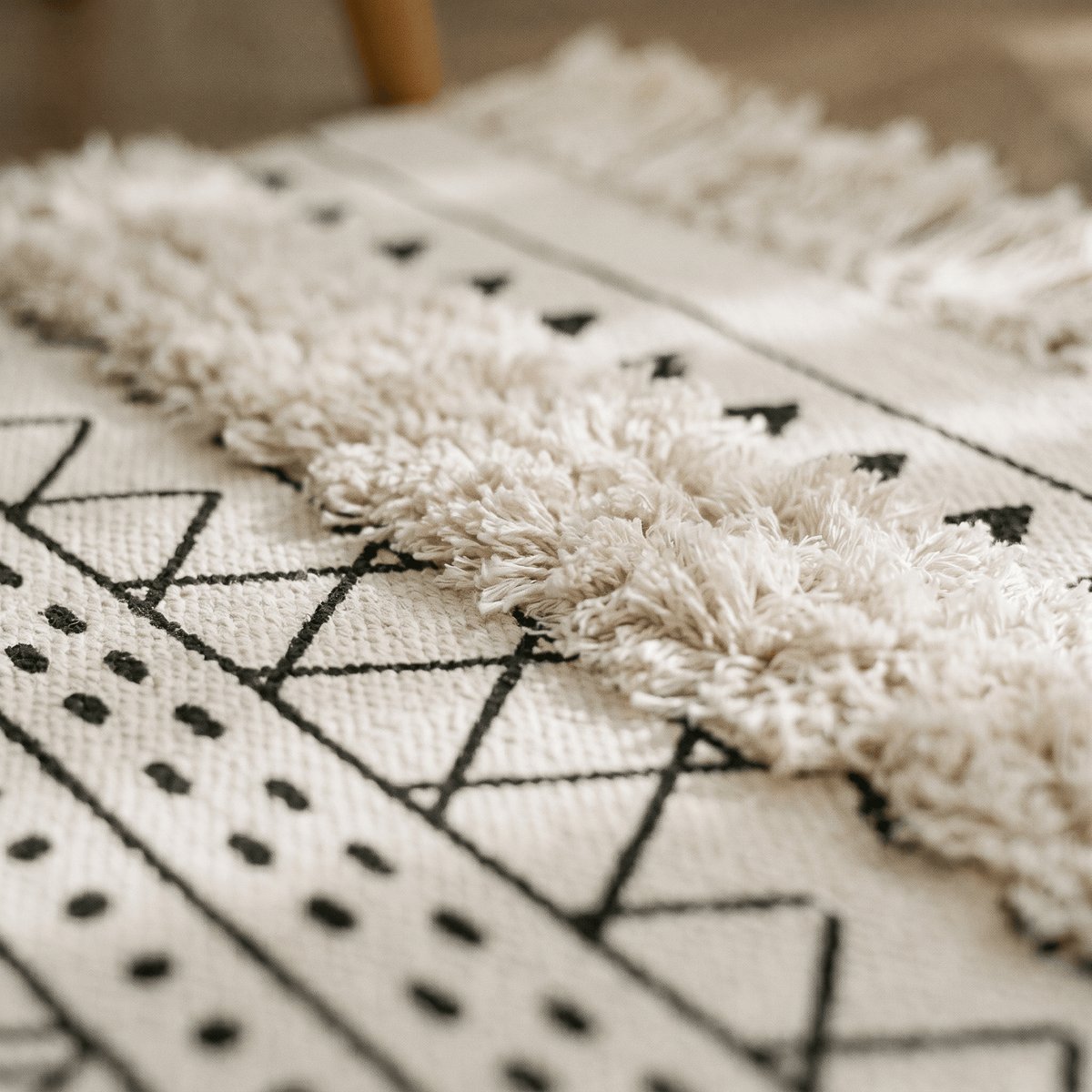 Tapis en Coton à Motifs Géométriques & Franges
