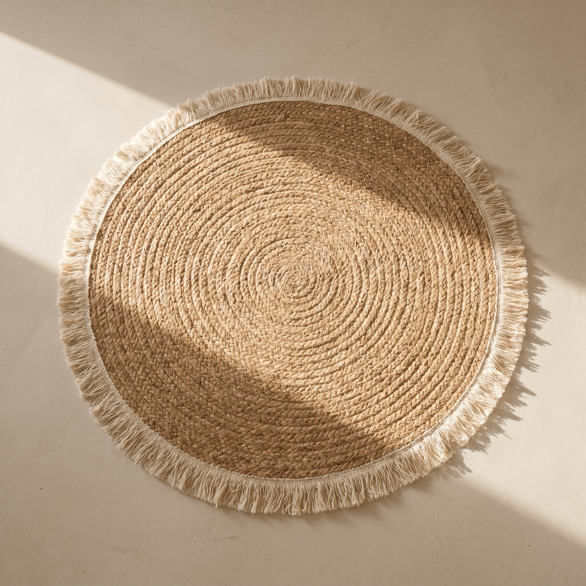Tapis Rond en Coton Effet Jute Tressé à Franges