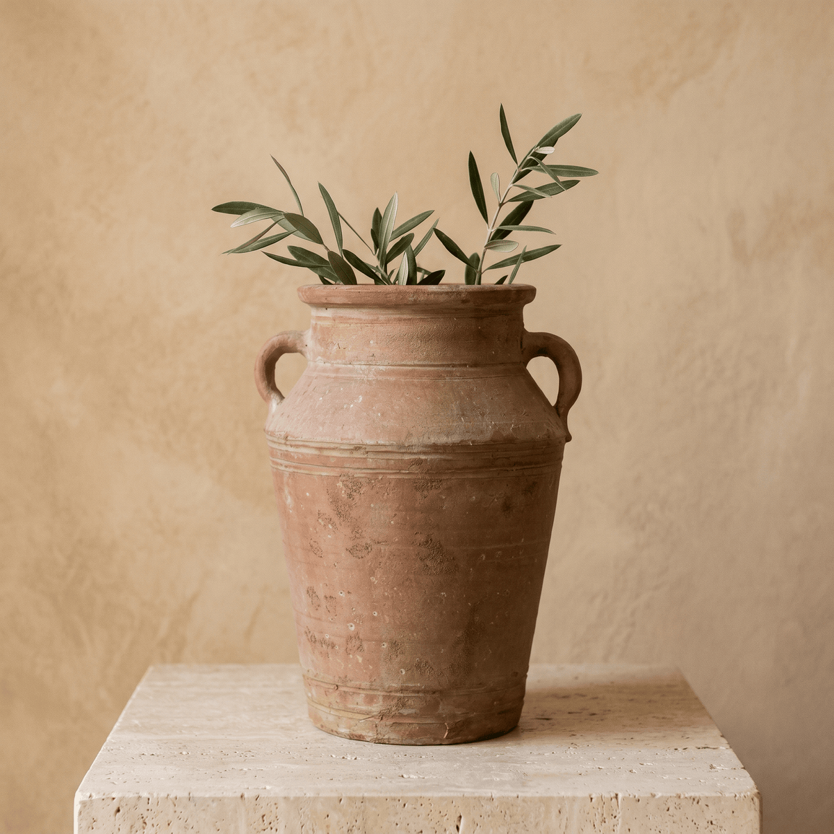 Vase Amphore Terre Cuite Vieillie à Anses Style Méditerranéen