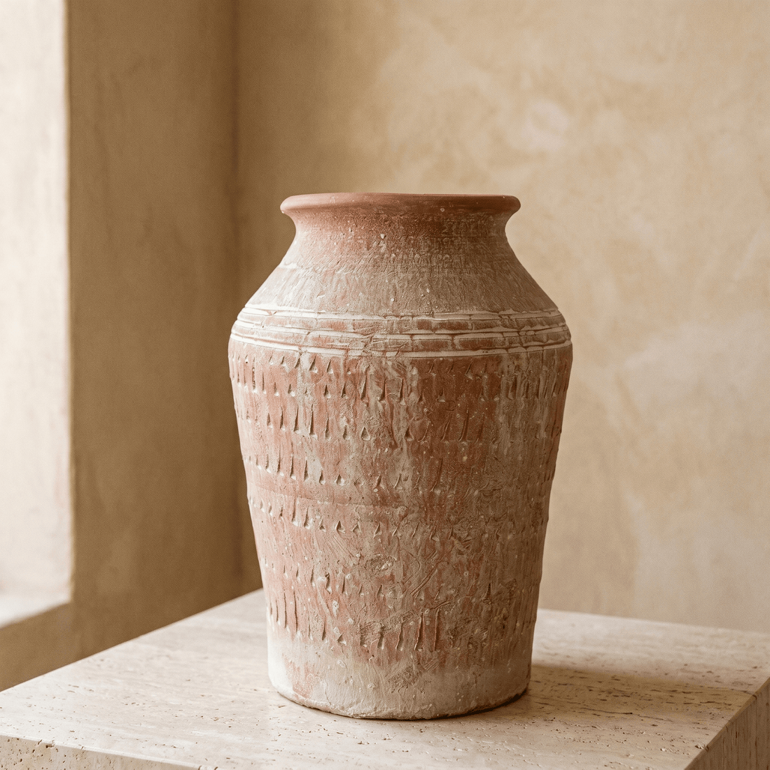 Vase Jarre Gravé en Terre Cuite Patinée
